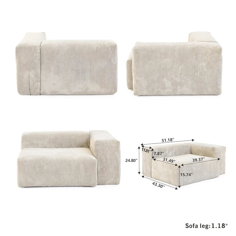 Deep Seat Corduroy Sofa 3-Seater Modern Living Room Couch with Cushions