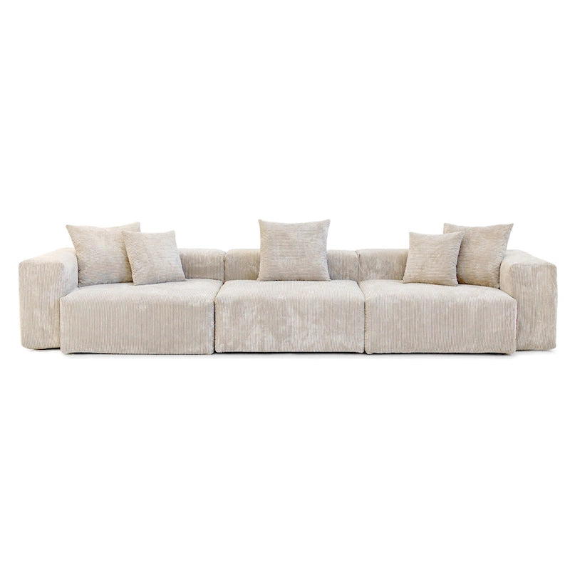 Deep Seat Corduroy Sofa 3-Seater Modern Living Room Couch with Cushions