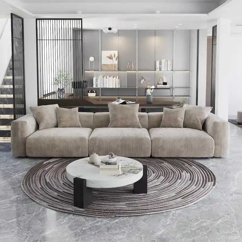 Deep Seat Corduroy Sofa 3-Seater Modern Living Room Couch with Cushions