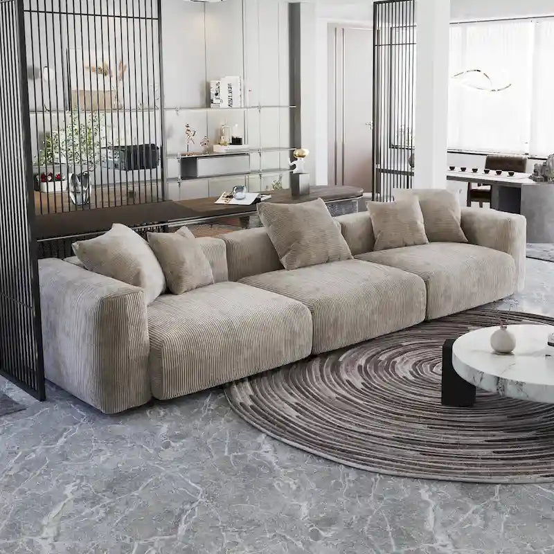 Deep Seat Corduroy Sofa 3-Seater Modern Living Room Couch with Cushions