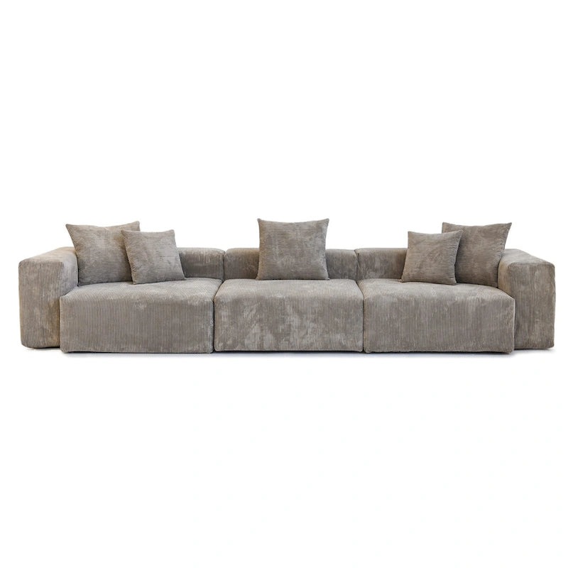 Deep Seat Corduroy Sofa 3-Seater Modern Living Room Couch with Cushions