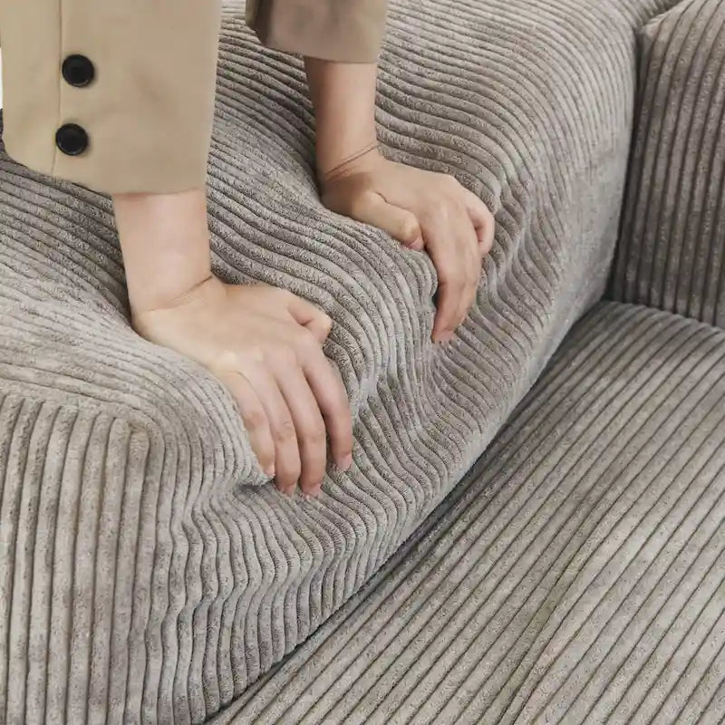 Deep Seat Corduroy Sofa 3-Seater Modern Living Room Couch with Cushions