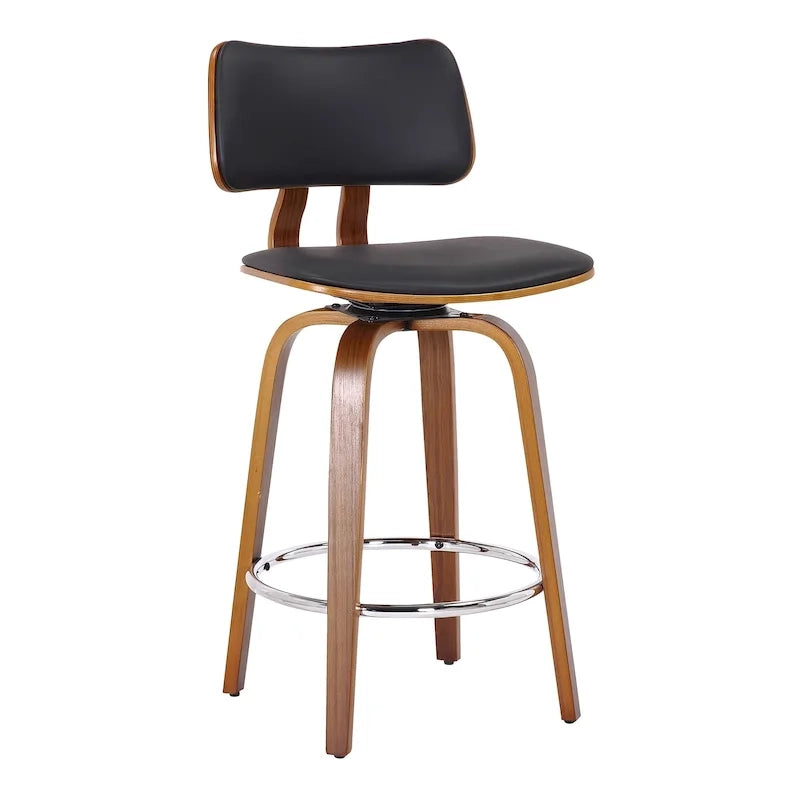 Swivel Counter Stool Fabric Upholstered Walnut Wood Frame Mid-Century Modern
