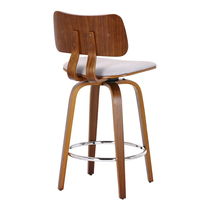 Swivel Counter Stool Fabric Upholstered Walnut Wood Frame Mid-Century Modern