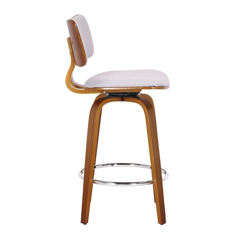 Swivel Counter Stool Fabric Upholstered Walnut Wood Frame Mid-Century Modern