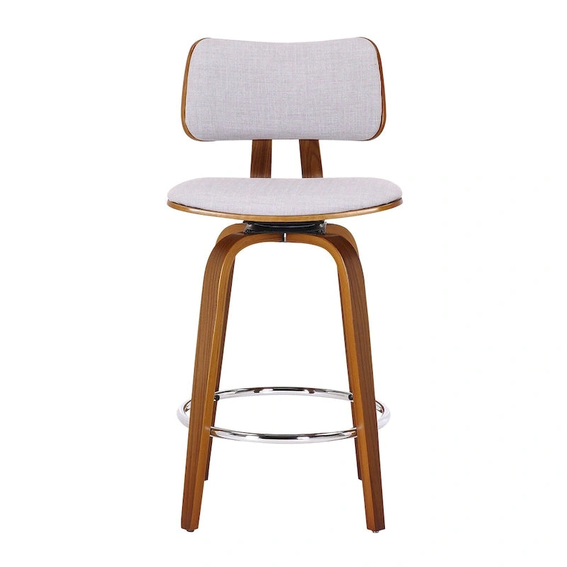 Swivel Counter Stool Fabric Upholstered Walnut Wood Frame Mid-Century Modern
