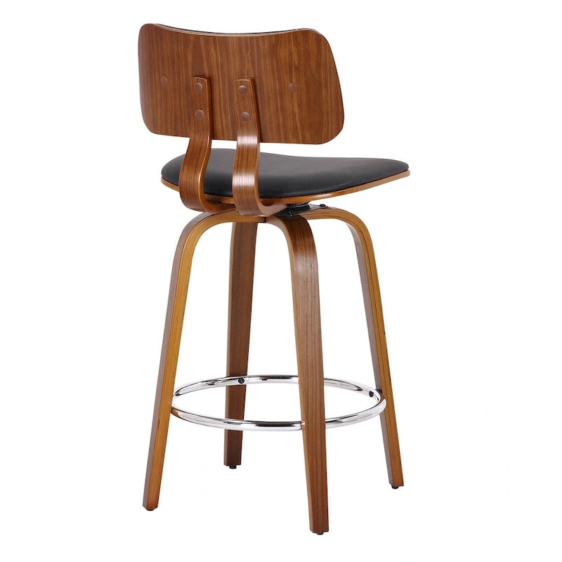 Swivel Counter Stool Fabric Upholstered Walnut Wood Frame Mid-Century Modern