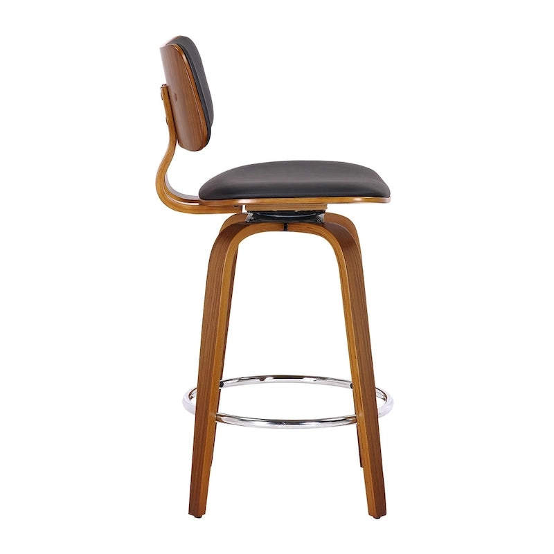 Swivel Counter Stool Fabric Upholstered Walnut Wood Frame Mid-Century Modern