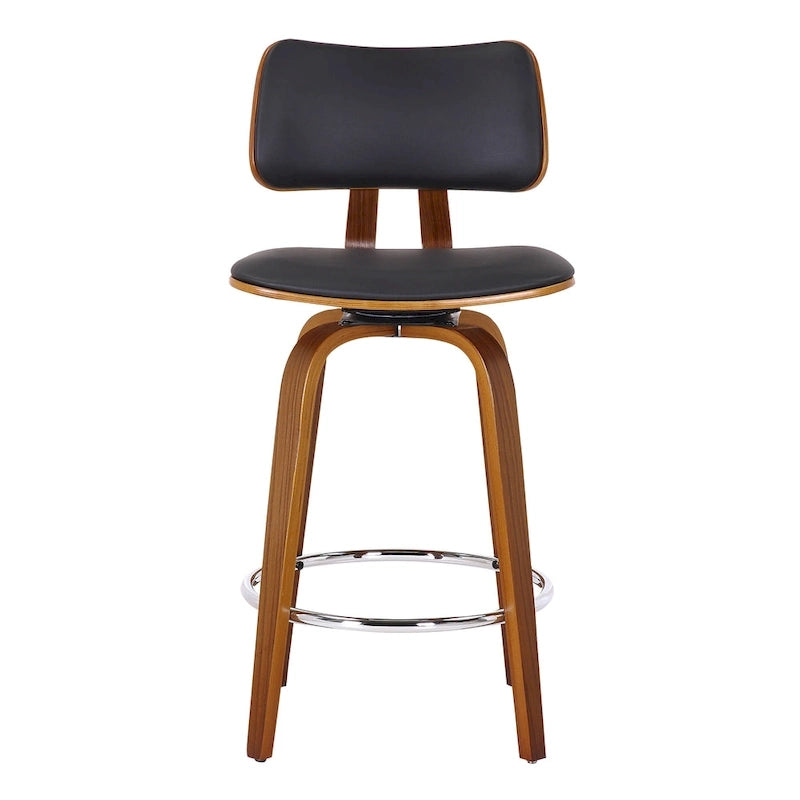 Swivel Counter Stool Fabric Upholstered Walnut Wood Frame Mid-Century Modern