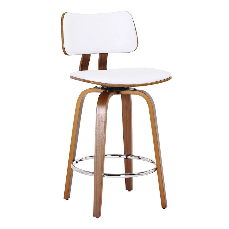 Swivel Counter Stool Fabric Upholstered Walnut Wood Frame Mid-Century Modern