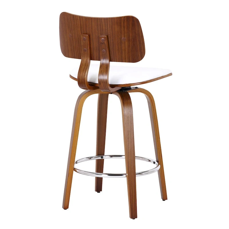 Swivel Counter Stool Fabric Upholstered Walnut Wood Frame Mid-Century Modern