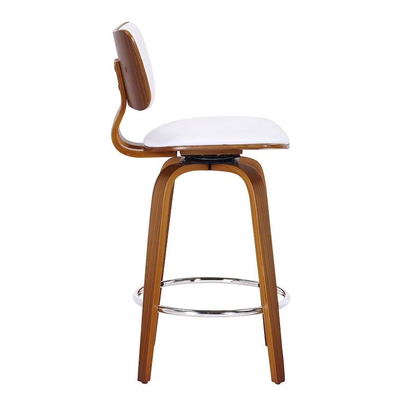 Swivel Counter Stool Fabric Upholstered Walnut Wood Frame Mid-Century Modern