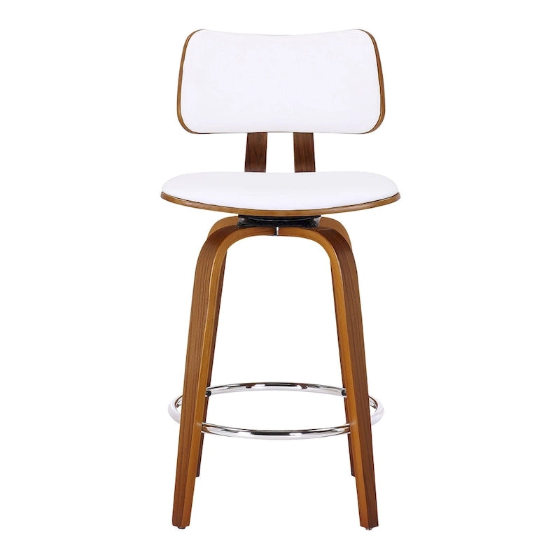 Swivel Counter Stool Fabric Upholstered Walnut Wood Frame Mid-Century Modern