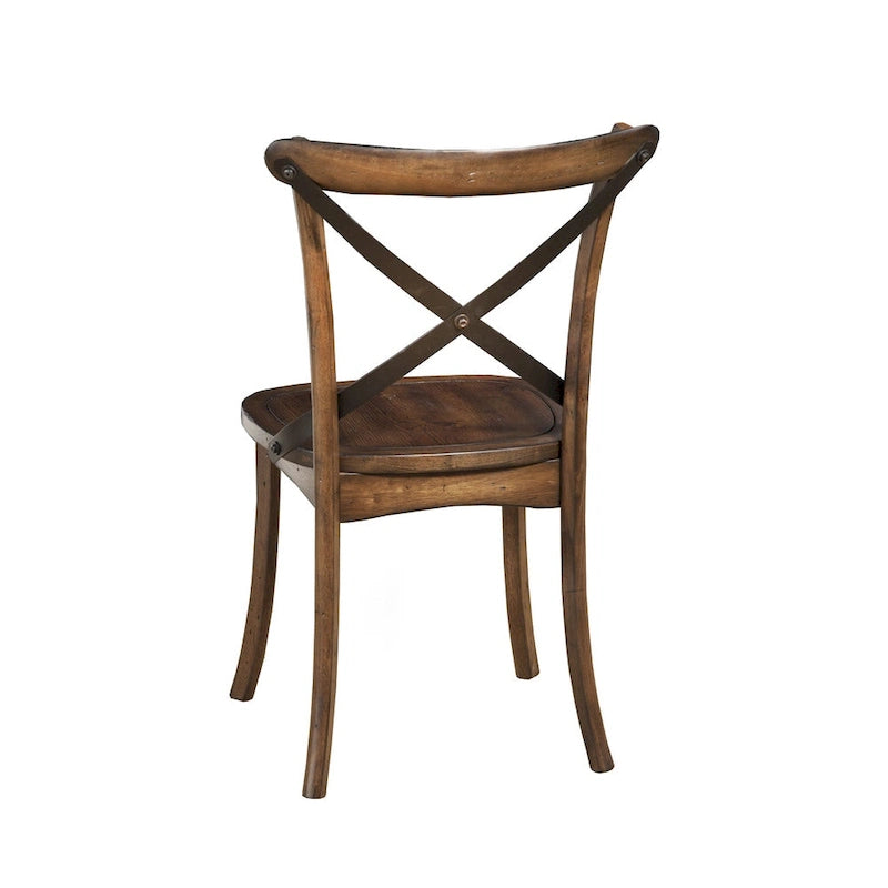 Cross-Back Solid Wood Dining Side Chair Brown Oak Finish