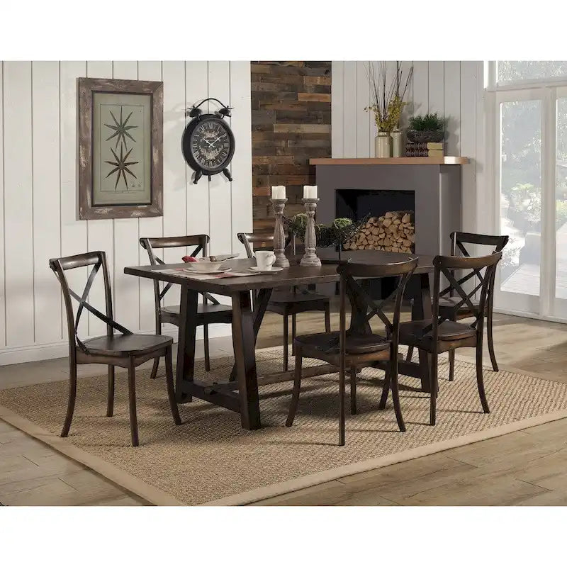 Cross-Back Solid Wood Dining Side Chair Brown Oak Finish