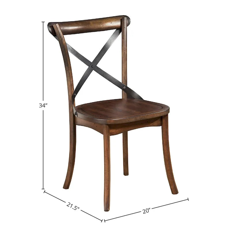 Cross-Back Solid Wood Dining Side Chair Brown Oak Finish