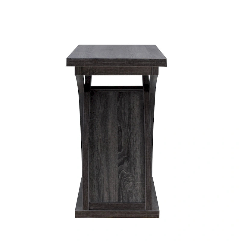 Transitional Distressed Grey Sofa Console Table with X-Base and Storage Shelf