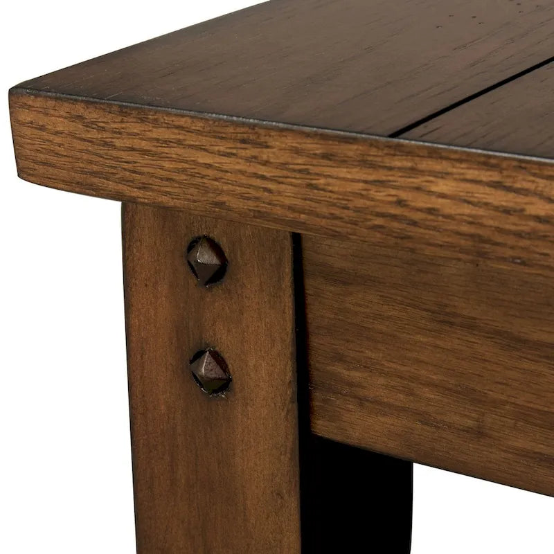Rustic Brown Oak Square Lamp Table with Bottom Shelf Wood Veneer