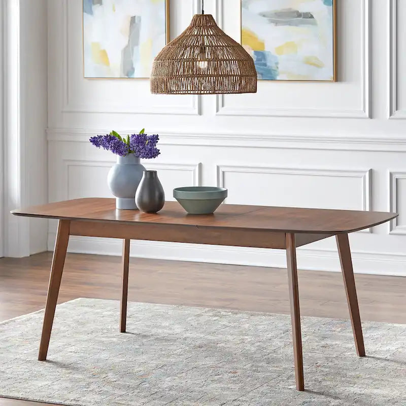 Mid-Century Modern Walnut Extendable Butterfly Leaf Wood Dining Table