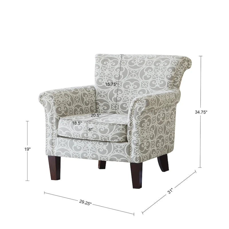 Fretwork Pattern Upholstered Nailhead Trim Tight Back Accent Club Chair