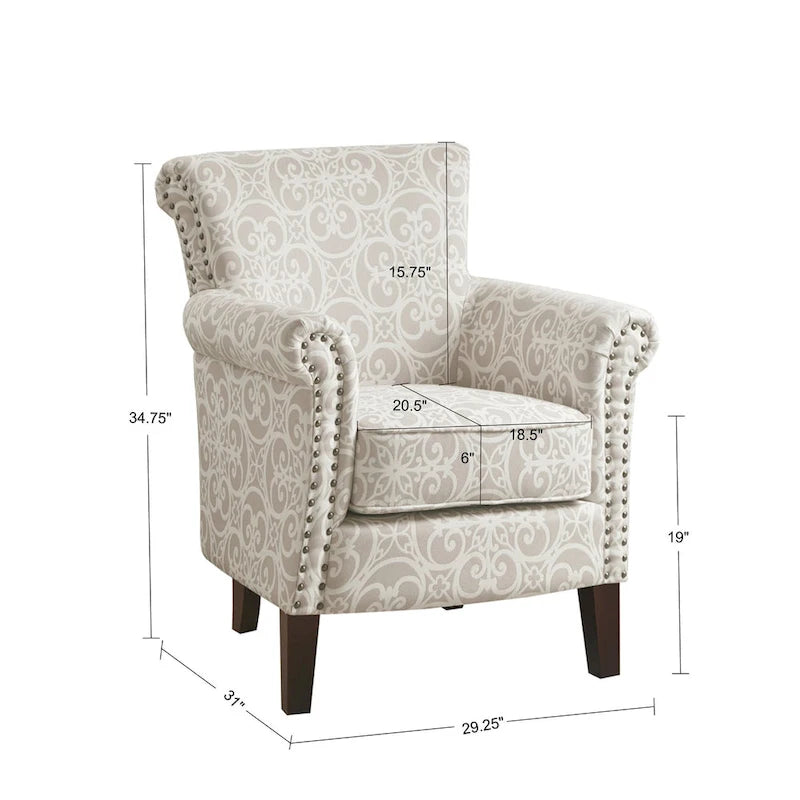 Fretwork Pattern Upholstered Nailhead Trim Tight Back Accent Club Chair
