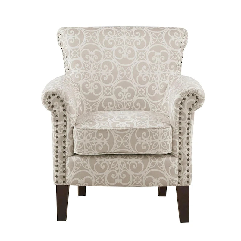 Fretwork Pattern Upholstered Nailhead Trim Tight Back Accent Club Chair