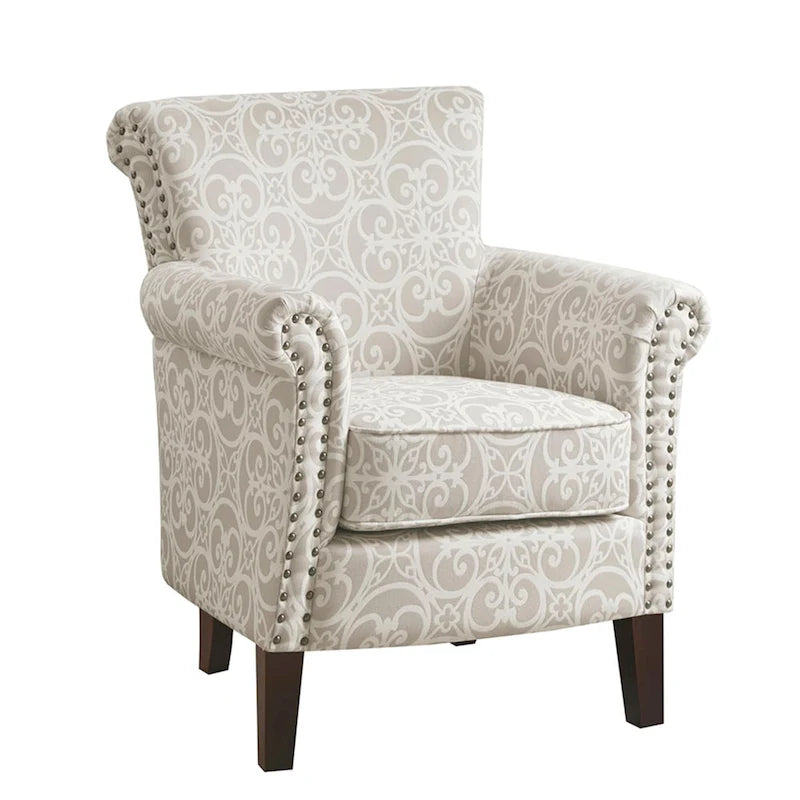 Fretwork Pattern Upholstered Nailhead Trim Tight Back Accent Club Chair