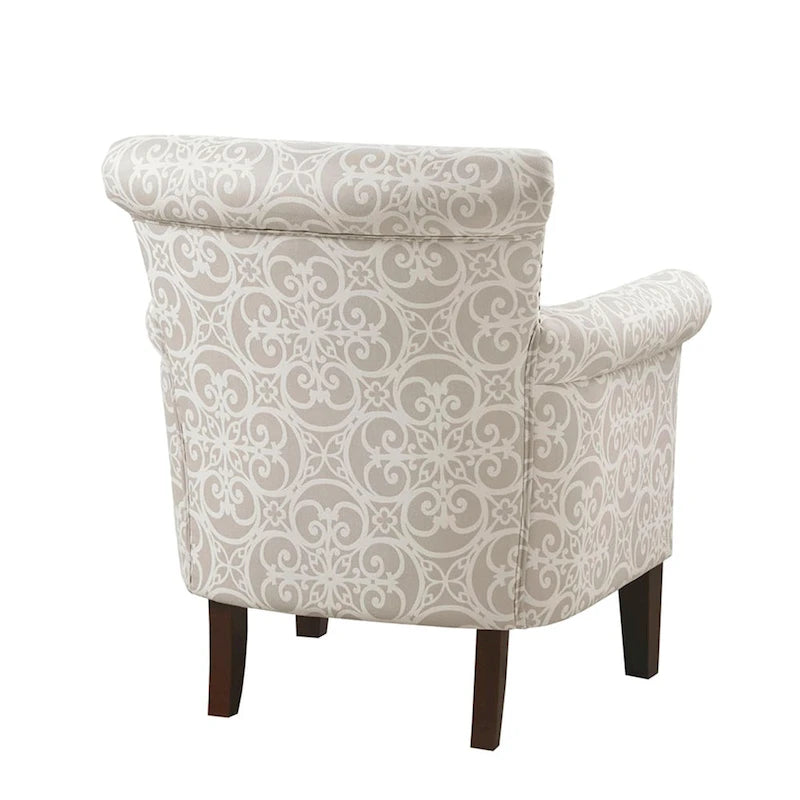 Fretwork Pattern Upholstered Nailhead Trim Tight Back Accent Club Chair
