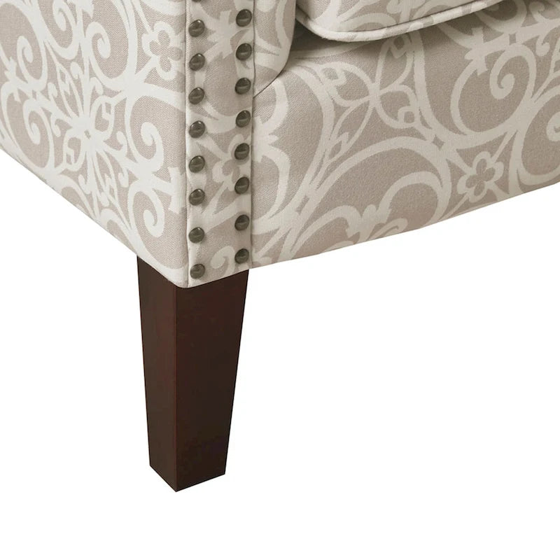 Fretwork Pattern Upholstered Nailhead Trim Tight Back Accent Club Chair