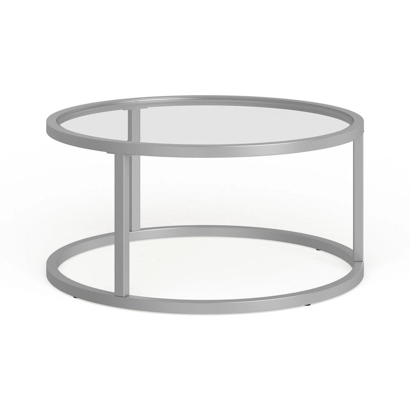 Round Glass Top Metal Frame Coffee Table with Brass Blackened Bronze Nickel Finish