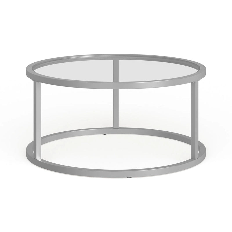 Round Glass Top Metal Frame Coffee Table with Brass Blackened Bronze Nickel Finish
