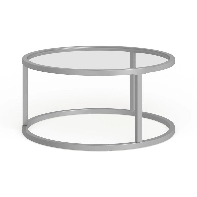 Round Glass Top Metal Frame Coffee Table with Brass Blackened Bronze Nickel Finish