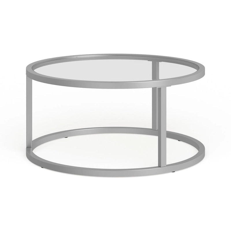 Round Glass Top Metal Frame Coffee Table with Brass Blackened Bronze Nickel Finish