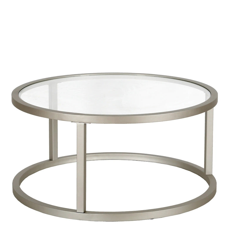 Round Glass Top Metal Frame Coffee Table with Brass Blackened Bronze Nickel Finish