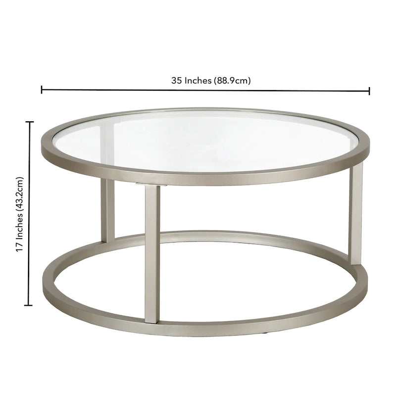 Round Glass Top Metal Frame Coffee Table with Brass Blackened Bronze Nickel Finish