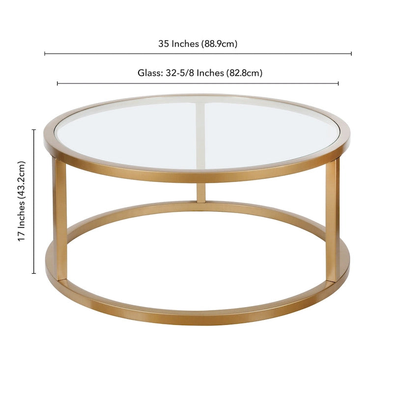 Round Glass Top Metal Frame Coffee Table with Brass Blackened Bronze Nickel Finish