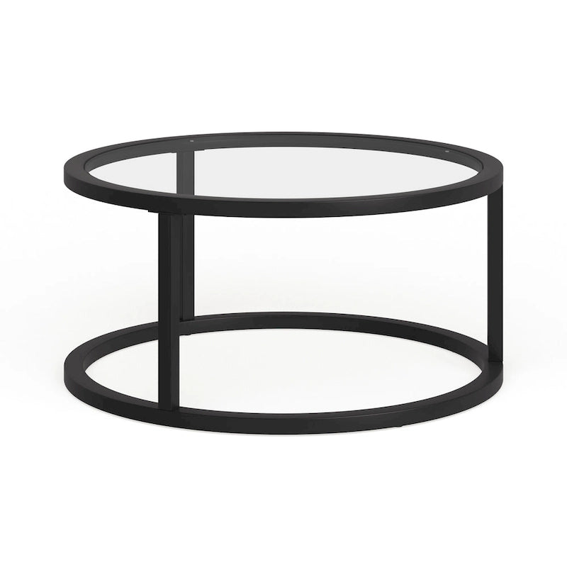 Round Glass Top Metal Frame Coffee Table with Brass Blackened Bronze Nickel Finish