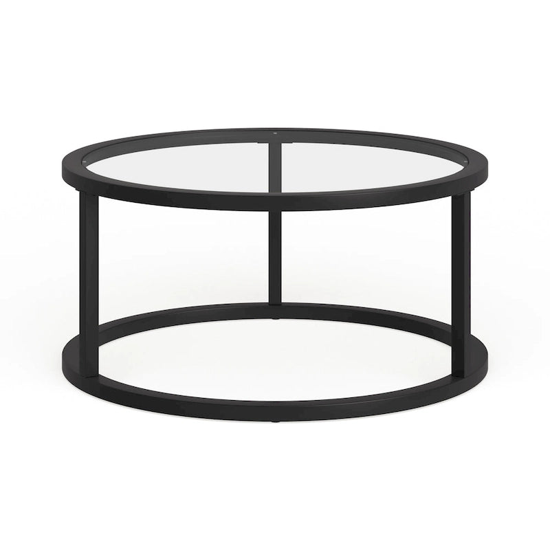Round Glass Top Metal Frame Coffee Table with Brass Blackened Bronze Nickel Finish