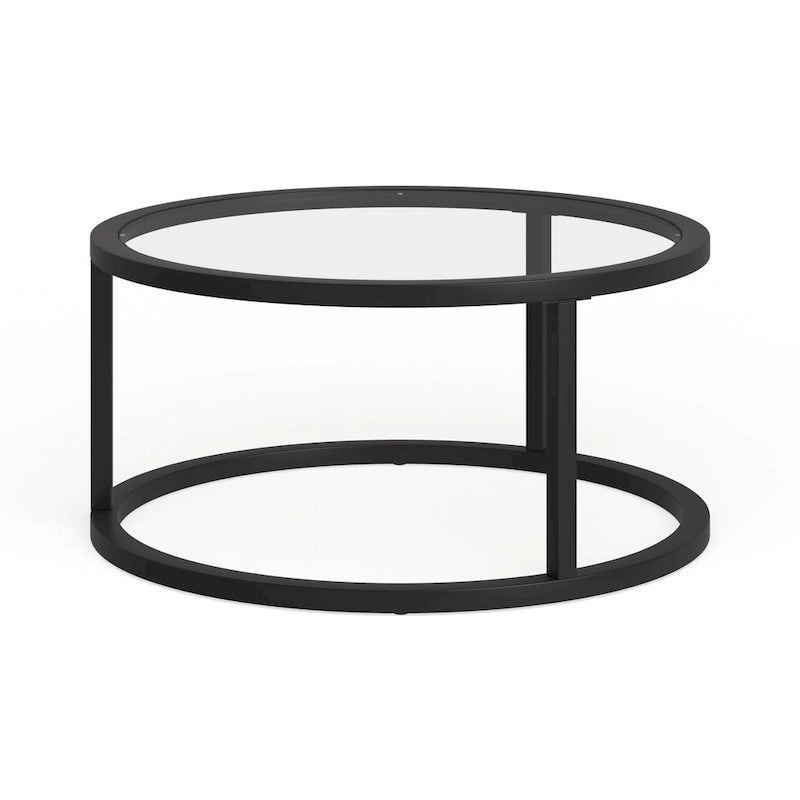 Round Glass Top Metal Frame Coffee Table with Brass Blackened Bronze Nickel Finish