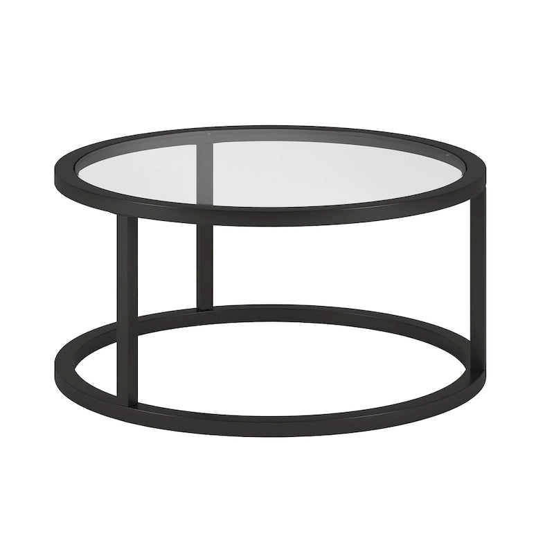 Round Glass Top Metal Frame Coffee Table with Brass Blackened Bronze Nickel Finish