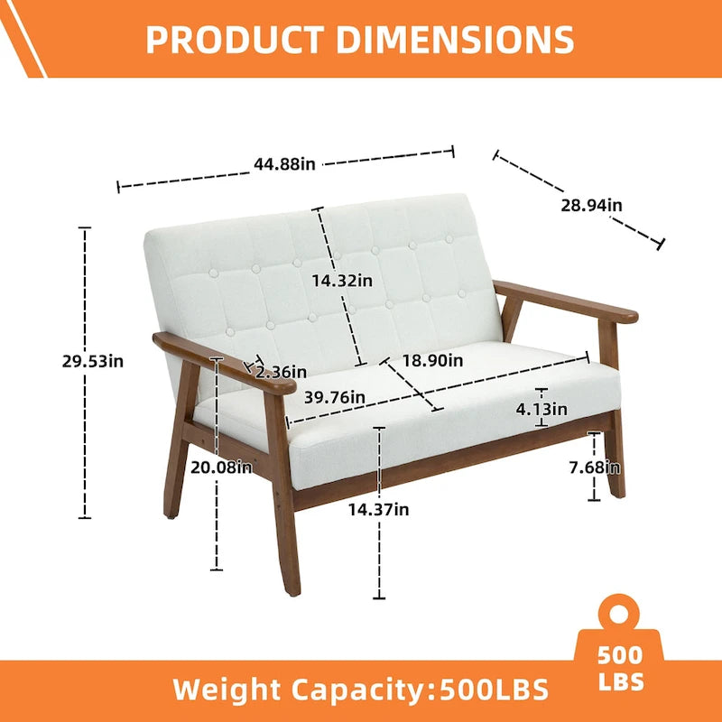 Tufted Loveseat Sofa Wood Frame Upholstered 2-Seat Couch Beige Linen