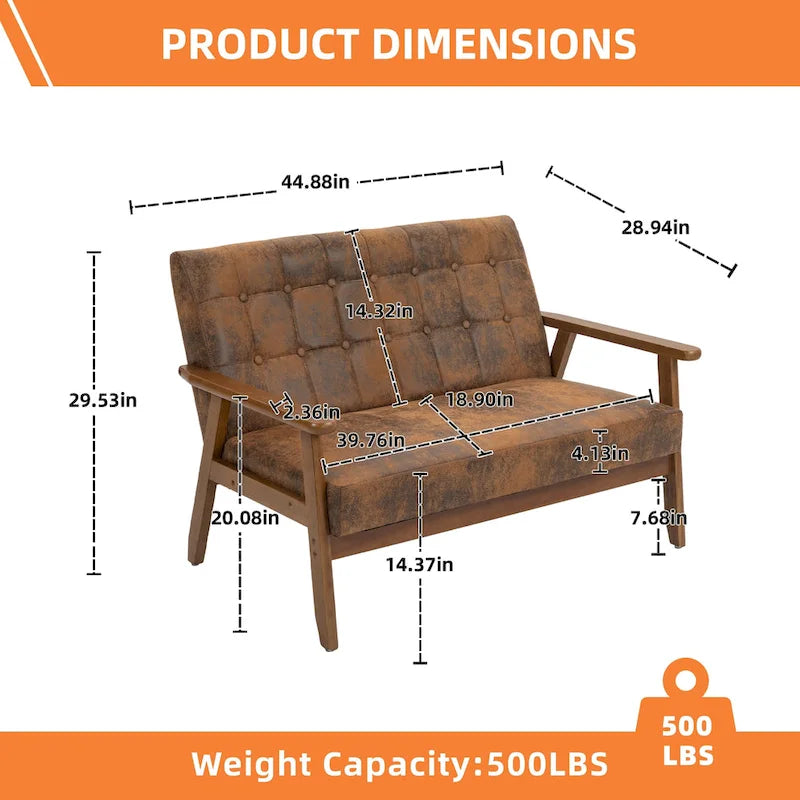 Tufted Loveseat Sofa Wood Frame Upholstered 2-Seat Couch Beige Linen