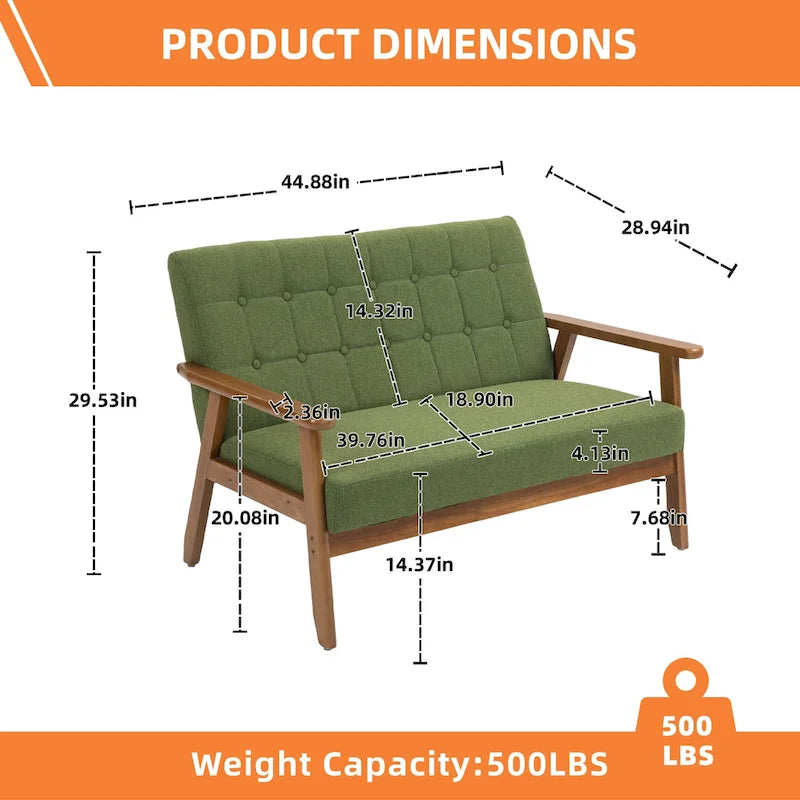 Tufted Loveseat Sofa Wood Frame Upholstered 2-Seat Couch Beige Linen