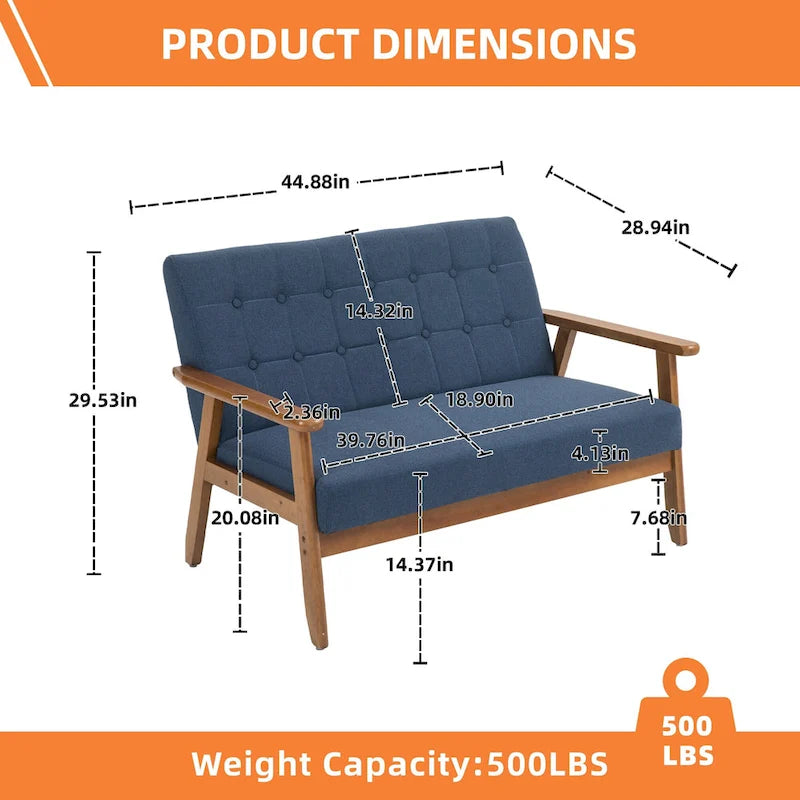 Tufted Loveseat Sofa Wood Frame Upholstered 2-Seat Couch Beige Linen