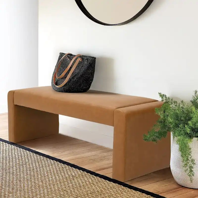 Upholstered Faux Leather Waterfall Bench Black Tan Olive