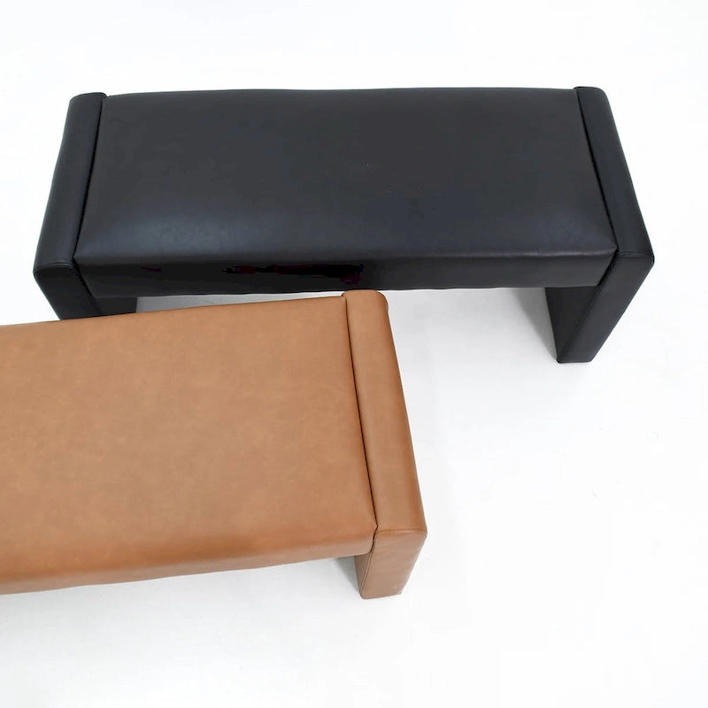 Upholstered Faux Leather Waterfall Bench Black Tan Olive