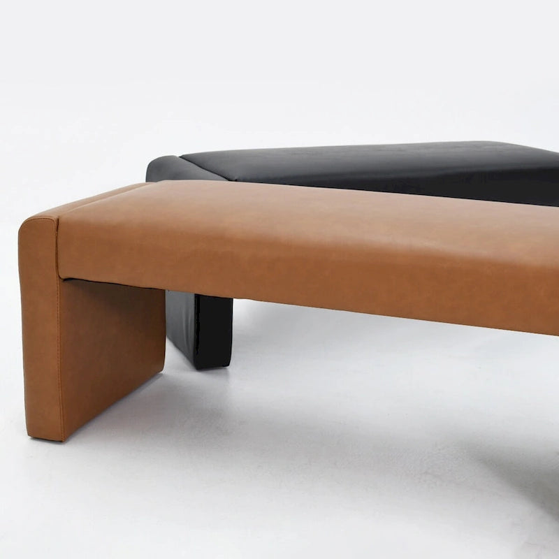Upholstered Faux Leather Waterfall Bench Black Tan Olive