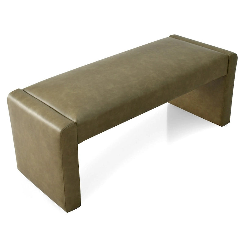 Upholstered Faux Leather Waterfall Bench Black Tan Olive