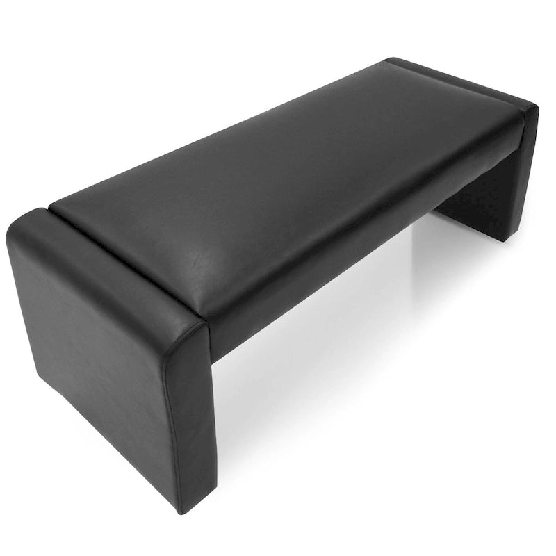 Upholstered Faux Leather Waterfall Bench Black Tan Olive