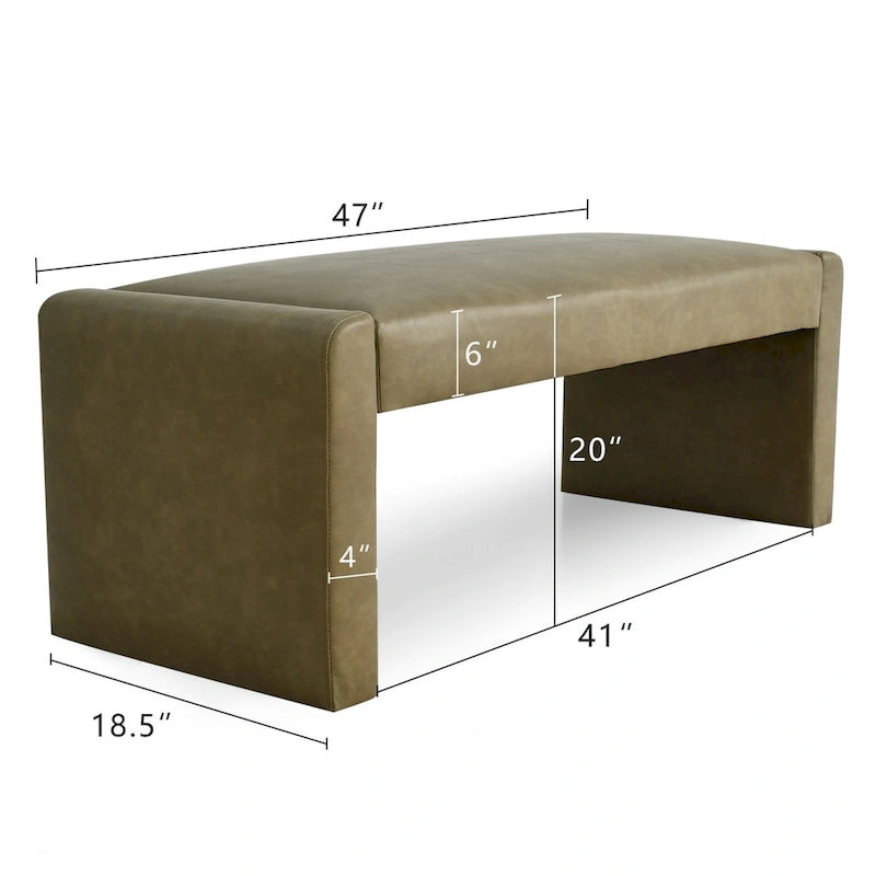 Upholstered Faux Leather Waterfall Bench Black Tan Olive